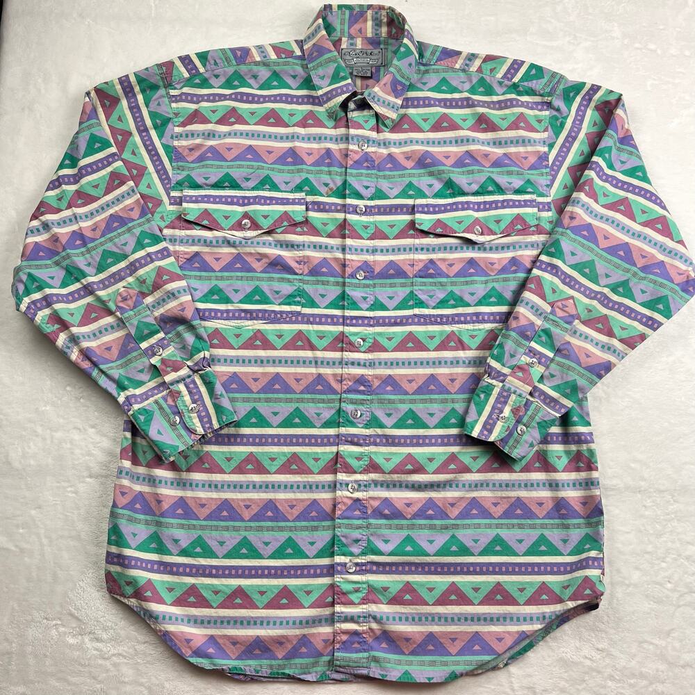 Larry Mahan Western Wear Vintage Men’s aztec print shirt size Large Pastel
